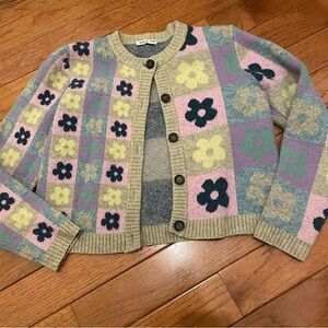 Sandy Liang Pastel Floral Patchwork Cardigan Sweater